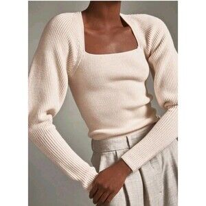 COS Puffed Sleeve Wool Sweater Cream NWT L Minimalist Classic